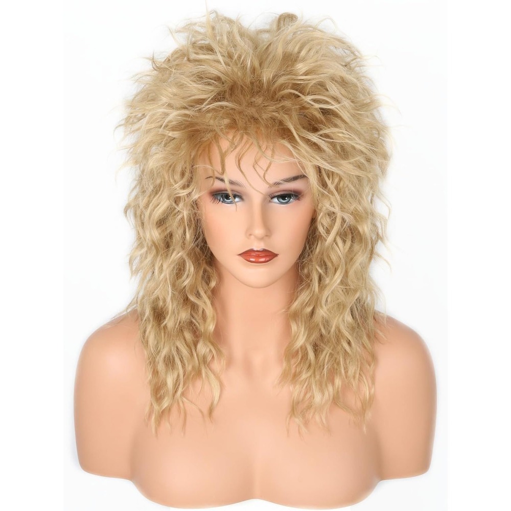 NWT LeMarnia 80s Rock Diva Mullet Wig Blonde Brown Halloween Cosplay Unisex